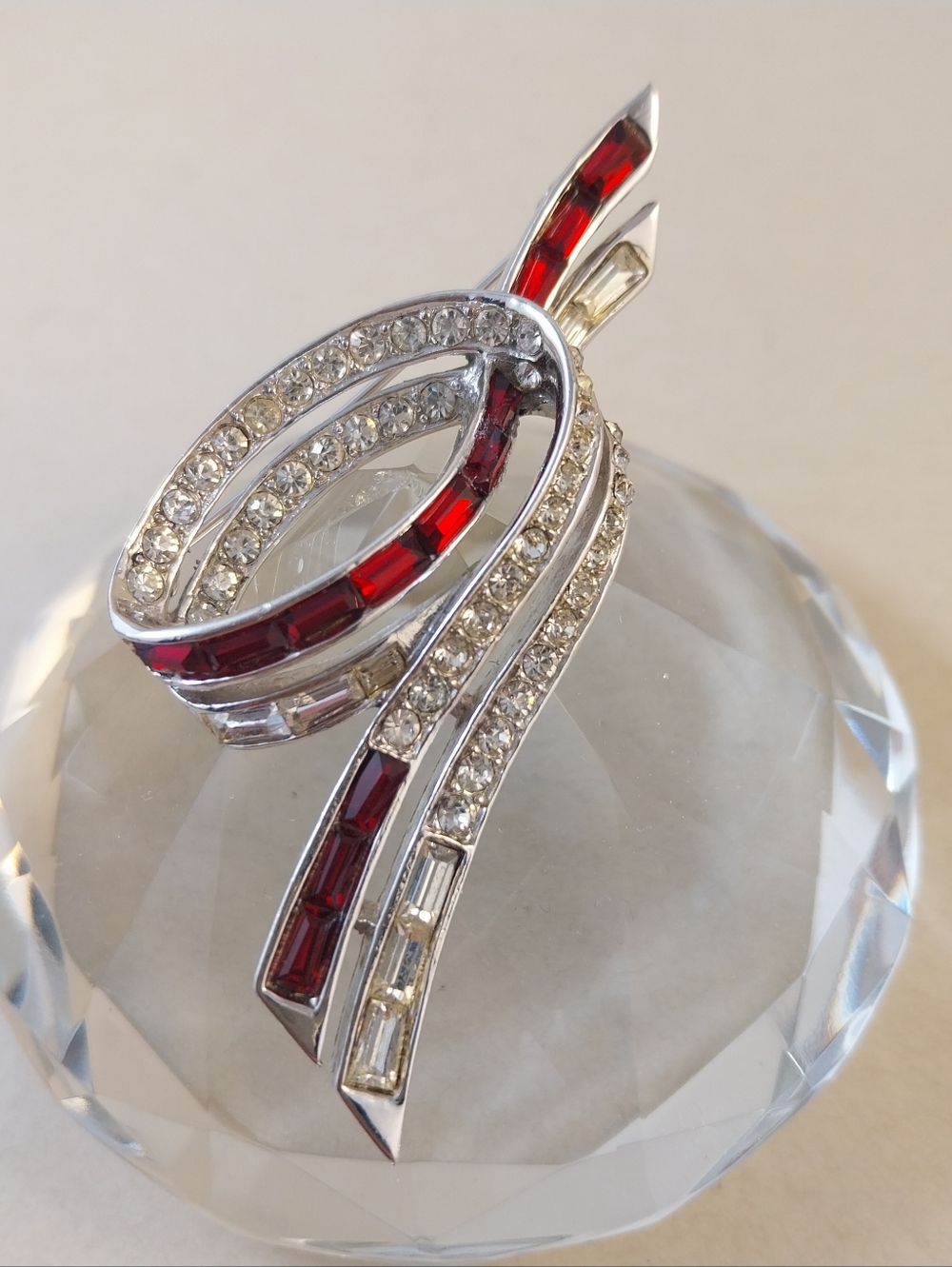 Boucher Vintage Brooch with Red and Clear Crystals